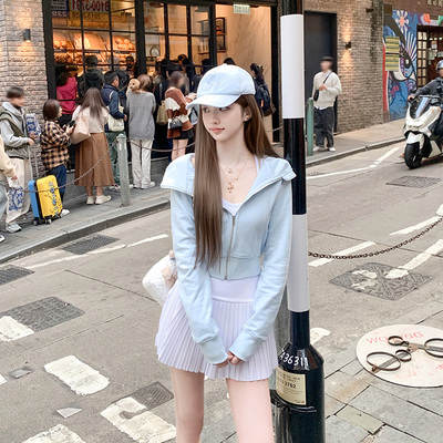 若语定制 美女舒适区scuba*显瘦拉链卫衣短外套开衫女小个子上衣