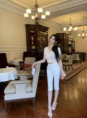 若语定制 白女6分裤  纯欲气质显瘦中腰微弹修身牛仔裤简约休闲裤