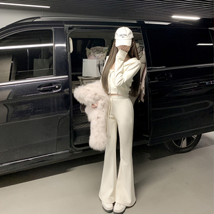 若语定制 韩女套装高克重连帽喇叭裤套装时尚显瘦连帽衫两件套