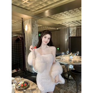 若语定制 曼妙织物 收腰显瘦抹胸钻扣连衣裙纯欲性感晚会生日裙