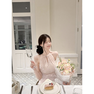 若语4 挂脖亮片少女蝴蝶结连衣裙 9.5折 娜扎同款 00新品