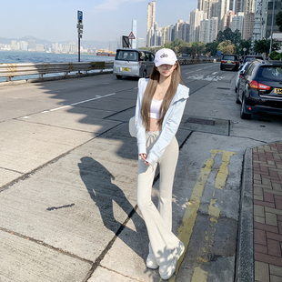 薄款 若语定制 休闲百搭长裤 舒适区chao柔软弹力面膜喇叭裤 女 修身