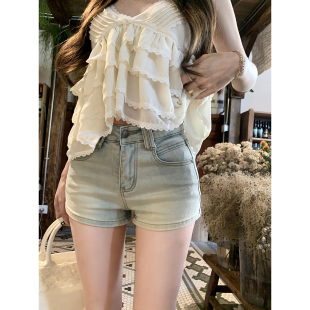 若语定制 口碑丰垮裤 自带丰胯垫高弹牛仔短裤百搭气质纯欲热裤夏