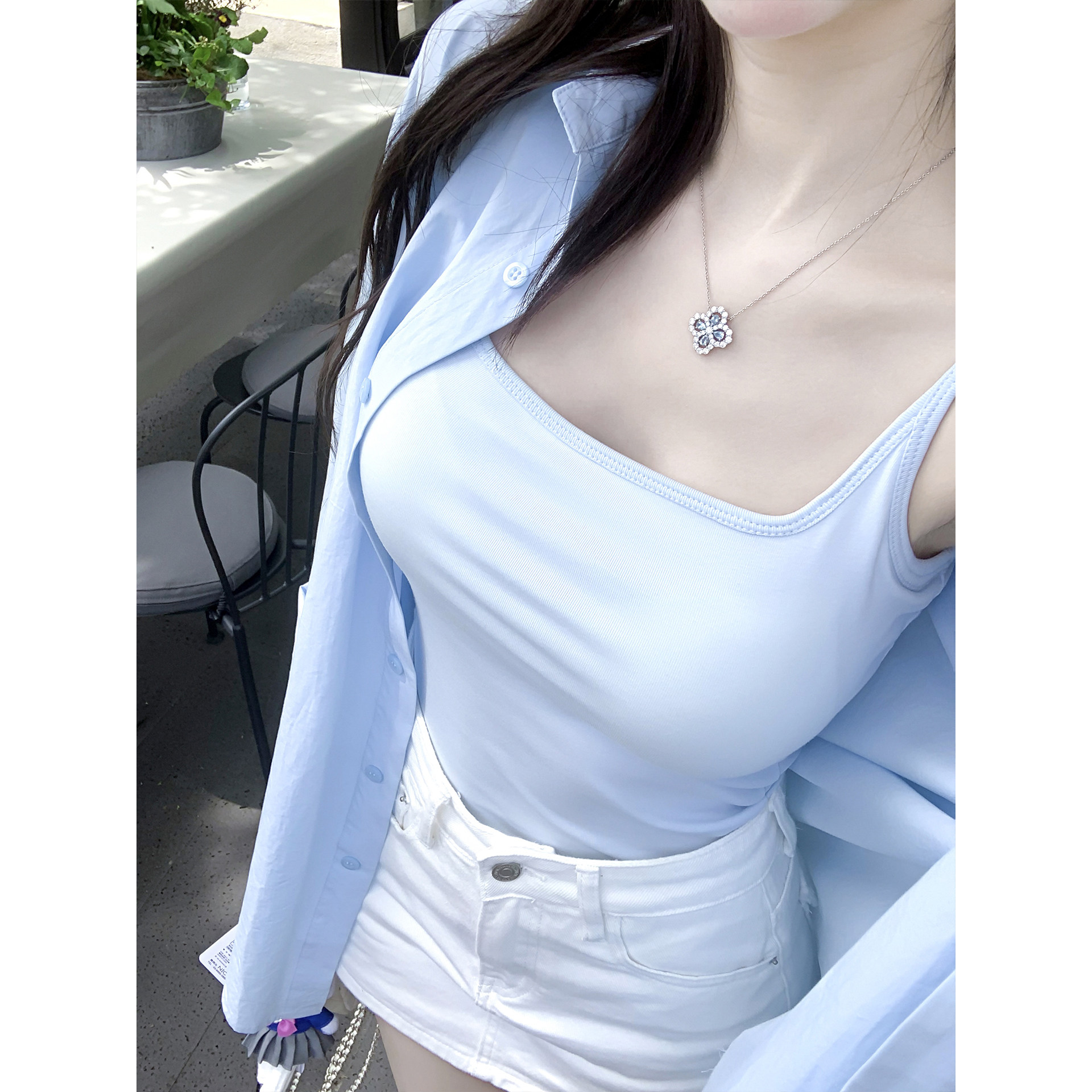 若语定制 漫画吊带大U领自带罩杯亲肤棉吊带背心纯欲气质性感打底