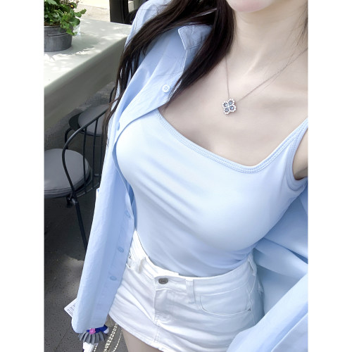 若语定制 漫画吊带大U领自带罩杯亲肤棉吊带背心纯欲气质性感打底