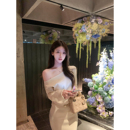 若语定制 抗起球连衣裙送皮带斜肩纯欲气质裙子 素颜大女主3.0