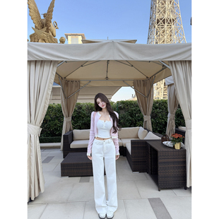 若语定制 松弛白牛 100水洗棉宽松牛仔裤休闲简约直筒裤子百搭