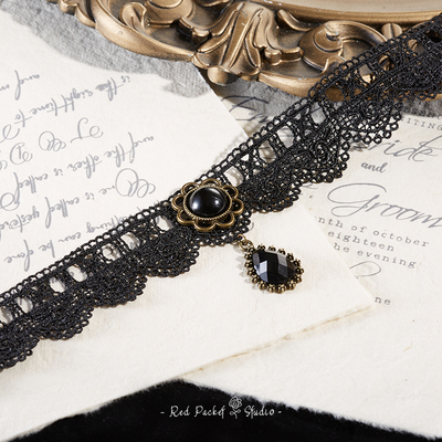 红口袋洛丽塔蕾丝颈链choker