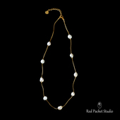 红口袋 法式 复古淡水巴洛克珍珠满天星项链百搭高级感锁骨链饰品