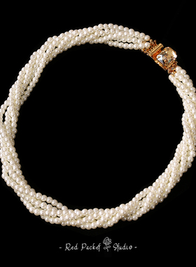 红口袋 法式复古多层缠绕珍珠项链vintage宫廷风温柔choker颈链