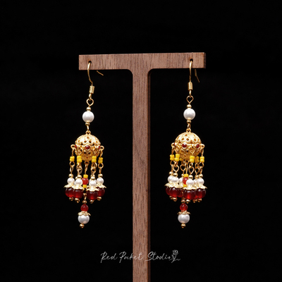 红口袋中国风古典流苏珍珠耳环