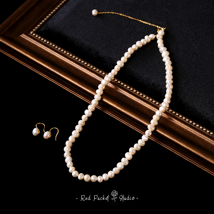 红口袋淡水珍珠项链复古女精致