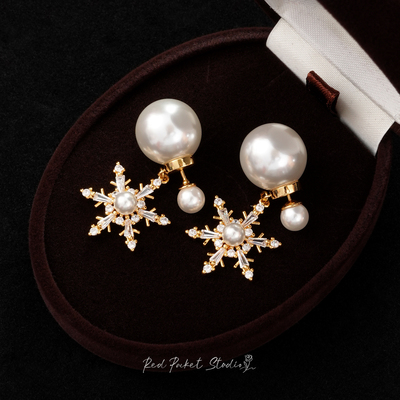 法式高级感浪漫雪花珍珠耳环