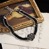 红口袋 法式 高级vintage镶钻山茶花小香风颈链项链choker晚宴饰品