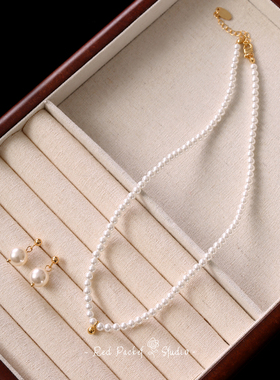 红口袋法式复古简约小金豆项链