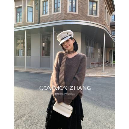 CZ ZHANG 2025秋马海毛糖果色羊毛针织衫女宽松休闲甜美亲肤毛衣