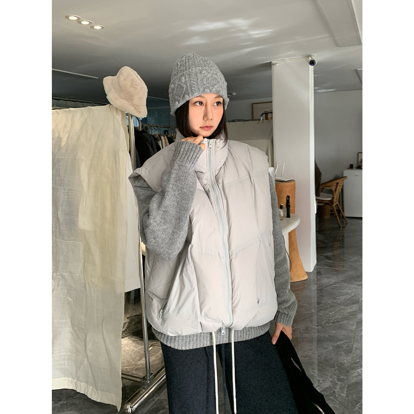 SROOM十三行 天鹅绒保暖立领羽绒服秋冬新款外套休闲马甲