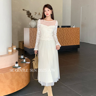 气质拼接网纱修身 法式 SUN秀熙熙2025新款 显瘦连衣裙 GENTLE