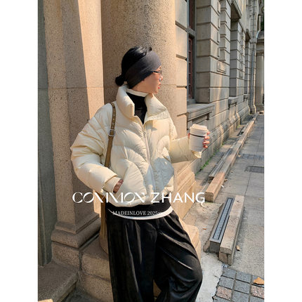 CZ ZHANG 2025新款90白鸭绒可拆袖小个子短款羽绒服女马甲坎肩冬
