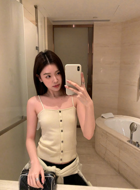 趋梦DT ETOLIE细带针织吊带背心女单排扣短款修身内搭外穿上衣女