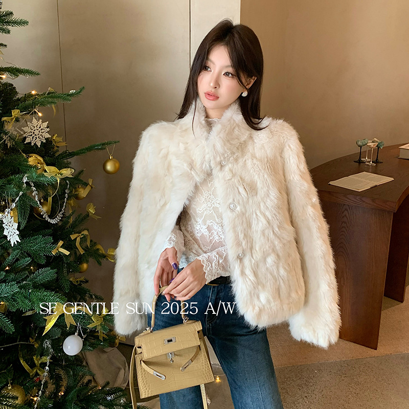 SE GENTLE SUN秀熙熙2025新款名媛气质温柔风皮草皮毛一体短外套