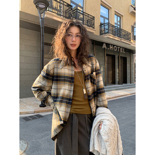 COMOS CMS 2025新款老钱风女装复古气质格子衬衫女春秋季高级感