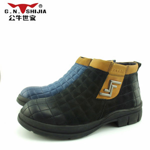 G.N.Shi Jia/公牛世家冬季款真皮高帮拉链休闲时尚真皮男棉皮鞋