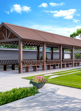 户外长廊园林文化连廊公园凉亭庭院别墅铝合金仿古建景观廊架定制