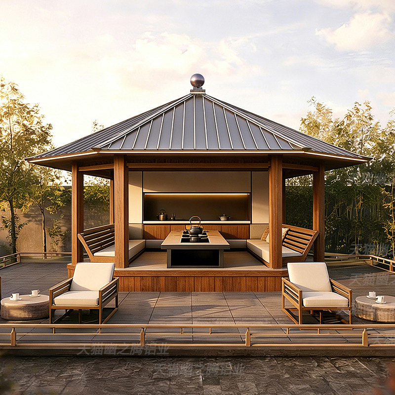 日式别墅铝合金凉亭八角户外庭院新中式阳光房小院花园公园亭子
