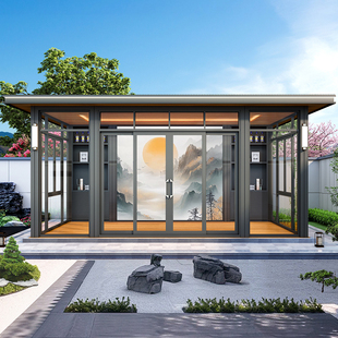 新中式铝合金凉亭玻璃阳光房定制户外庭院别墅花园户外庭院茶室