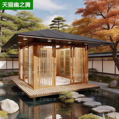日式凉亭铝合金茶室户外庭院亭子别墅庭院凉棚茶亭玻璃阳光房定制