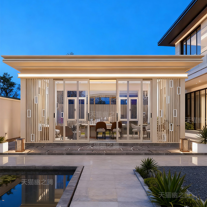 新中式高端阳光房庭院别墅户外凉亭铝合金茶室玻璃房观景亭子定制