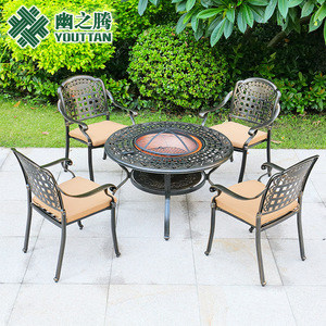 幽之腾户外烧烤桌椅五件套别墅庭院阳台露天铸铝家具铁艺桌椅