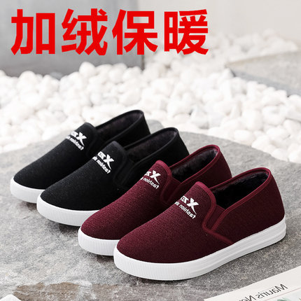 冬季老北京布鞋女棉鞋加绒保暖妈妈鞋加厚防滑软底一脚蹬懒人棉鞋