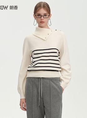 NOWSHOW朗香冬季新品白色条纹斜襟羊毛衫244018