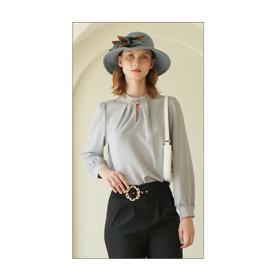 nowshow朗香灰色抽褶套头衬衫