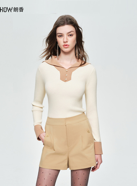 NOWSHOW朗香春季新品米色拼卡其色针织衫241025