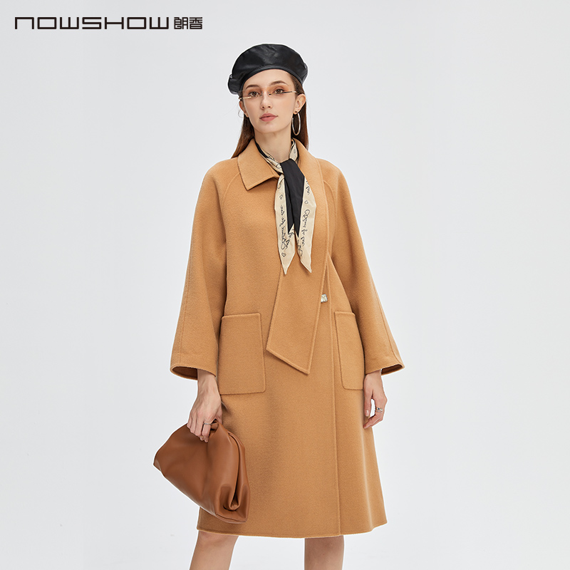 nowshow朗香双色复古蝴蝶结大衣