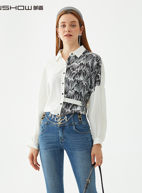 NOWSHOW朗香秋季新品设计师款韩式拼接白衬衫223006