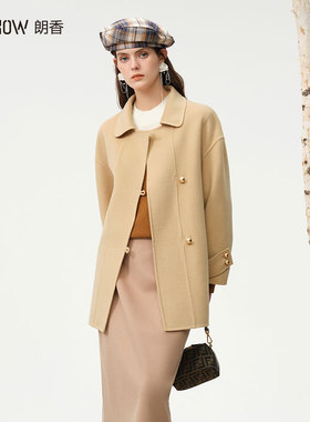 NOWSHOW朗香冬季新品卡其黄一手长双面绵羊毛大衣234066