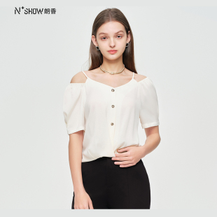 NOWSHOW朗香夏季新品醋酸衬衫两穿设计气质款上衣242046