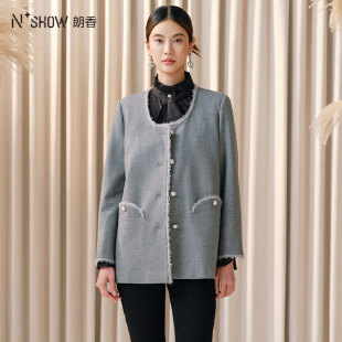 NOWSHOW朗香秋季新品时髦灰花边大U领外套243005