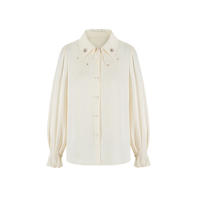 朗香春季新品双层领泡泡袖衬衫