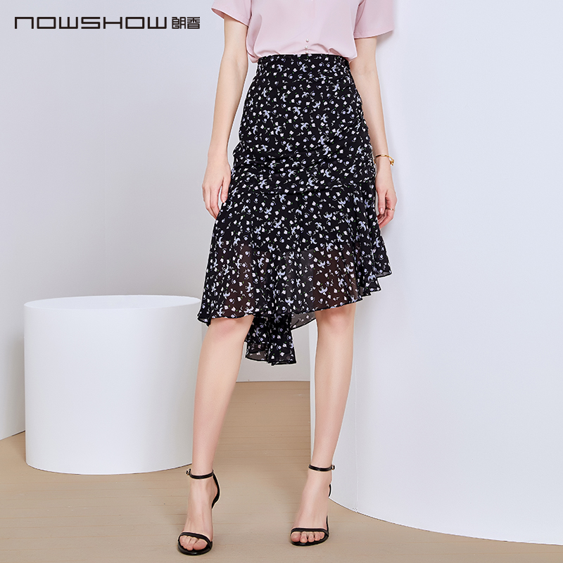 nowshow朗香花色飘逸风半身裙