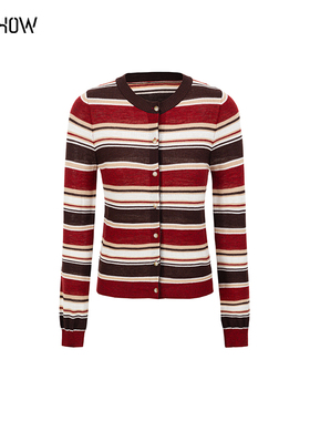 NOWSHOW朗香25秋季新品韩系学院风减龄条纹开衫253050