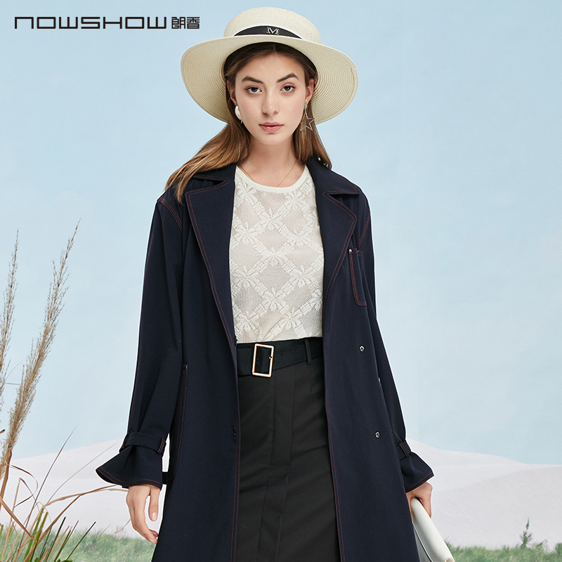 朗香风衣nowshow撞色明线修身