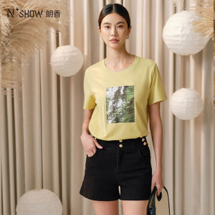 NOWSHOW朗香夏季新品清新简约轻休闲印花短袖T恤242106