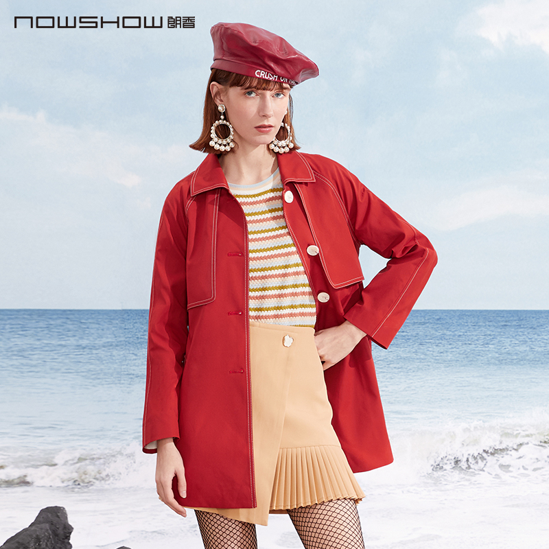 nowshow朗香红色带系腰带短外套