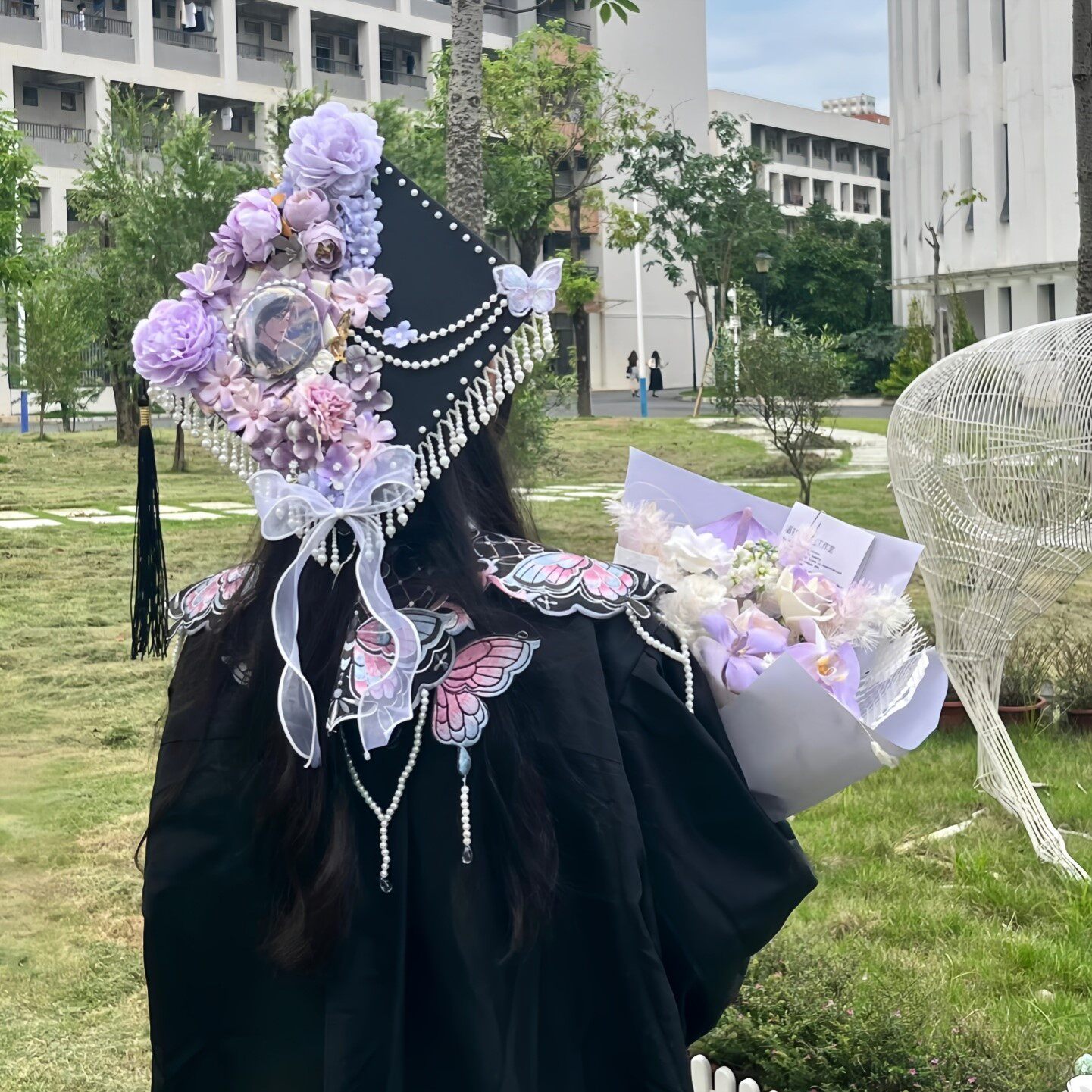 中式簪花学士帽成品手工diy材料包毕业照头饰拍摄道具礼物送闺蜜