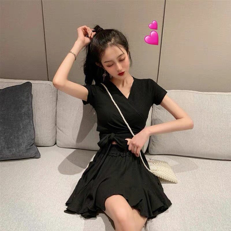 高颜值分体泳衣女高腰裙式遮肚小胸显瘦超仙沙滩短袖防晒泳装平角